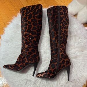 Max de Carlo 6 1/2 Leopard Print calf hair Knee-High Stiletto Boots - Brown